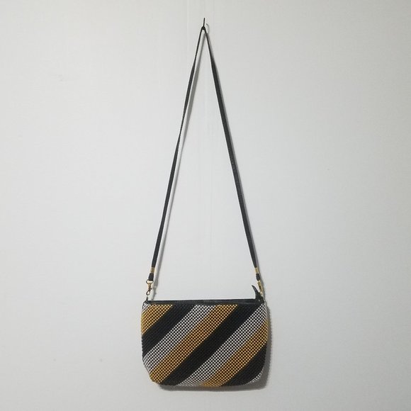 Beaded Over the Shoulder Handbag with Leather Trim and Strap | Bags by Marlo - Picture 1 of 4